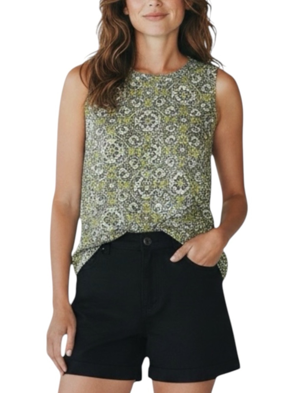 ANN TAYLOR Yellow and Gray Printed Sleeveless Shell Size Medium -- NWT